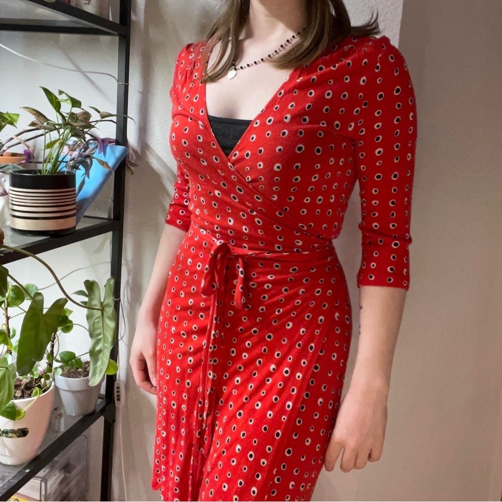Old Navy Red Printed Wrap Midi Dress